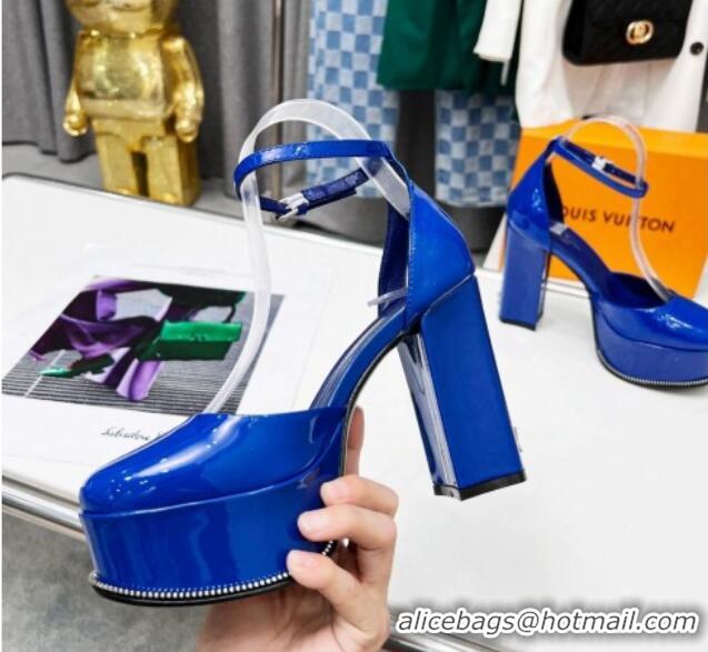 Best Price Louis Vuitton Patent Leather Platform Pump 12cm Blue 21021