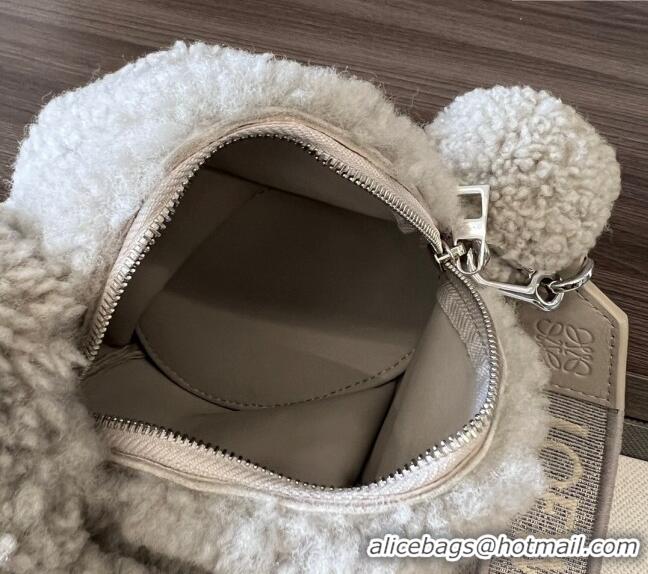 Super Quality Loewe Bunny Mini Bag in Shearling with Jacquard Strap L4015 Light Grey 2024