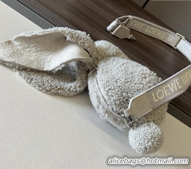 Super Quality Loewe Bunny Mini Bag in Shearling with Jacquard Strap L4015 Light Grey 2024