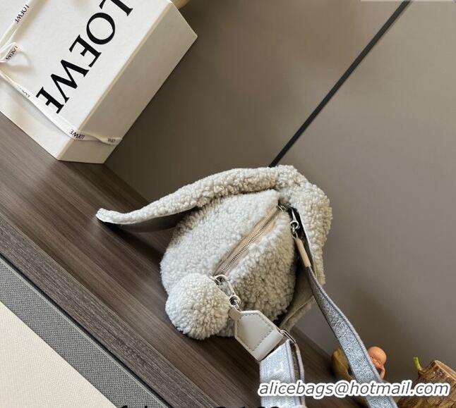 Super Quality Loewe Bunny Mini Bag in Shearling with Jacquard Strap L4015 Light Grey 2024