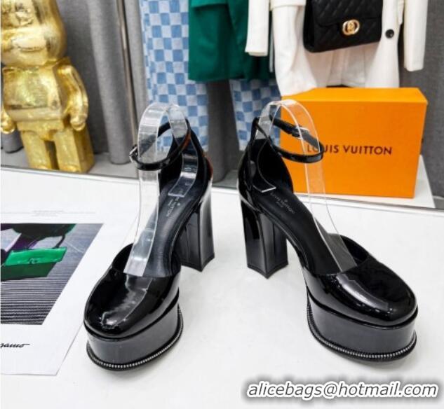 Best Grade Louis Vuitton Patent Leather Platform Pump 12cm Black 0321023