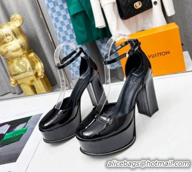 Best Grade Louis Vuitton Patent Leather Platform Pump 12cm Black 0321023