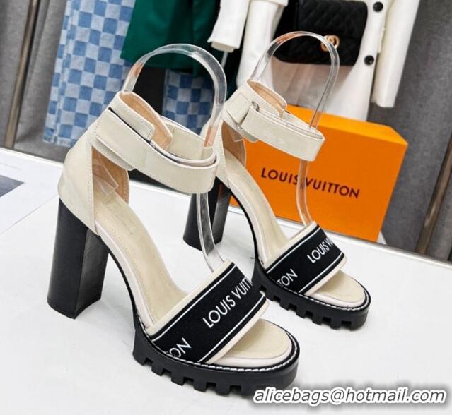 Popular Style Louis Vuitton Patent Leather Heel Sandals 9cm with Logo Strap White 321025