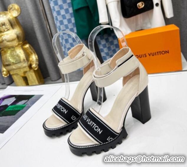 Popular Style Louis Vuitton Patent Leather Heel Sandals 9cm with Logo Strap White 321025