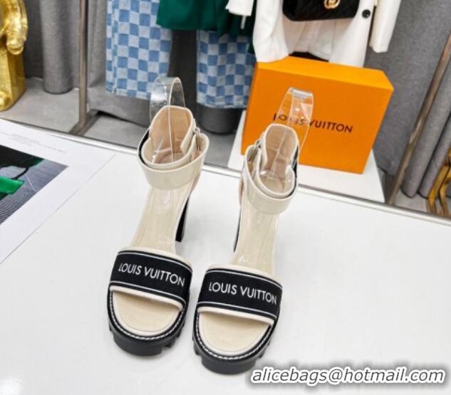 Popular Style Louis Vuitton Patent Leather Heel Sandals 9cm with Logo Strap White 321025