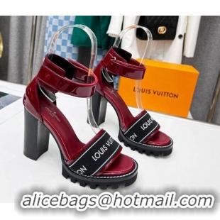 Good Looking Louis Vuitton Patent Leather Heel Sandals 9cm with Logo Strap Red 321026