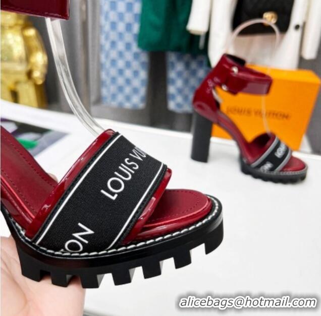 Good Looking Louis Vuitton Patent Leather Heel Sandals 9cm with Logo Strap Red 321026