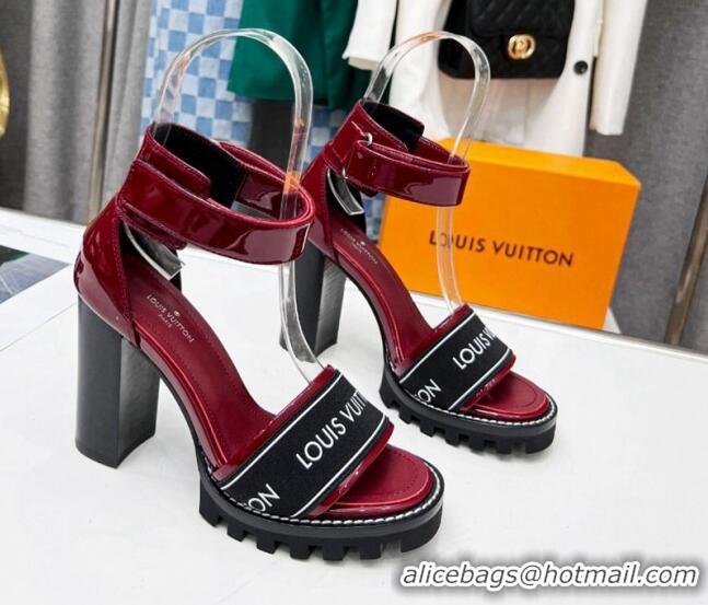 Good Looking Louis Vuitton Patent Leather Heel Sandals 9cm with Logo Strap Red 321026