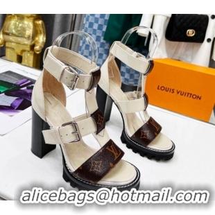 Buy Luxury Louis Vuitton Patent Leather and Canvas Heel Sandals 9cm with Buckle Strap White 321028