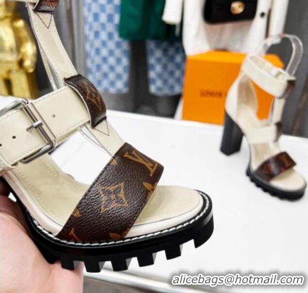 Buy Luxury Louis Vuitton Patent Leather and Canvas Heel Sandals 9cm with Buckle Strap White 321028