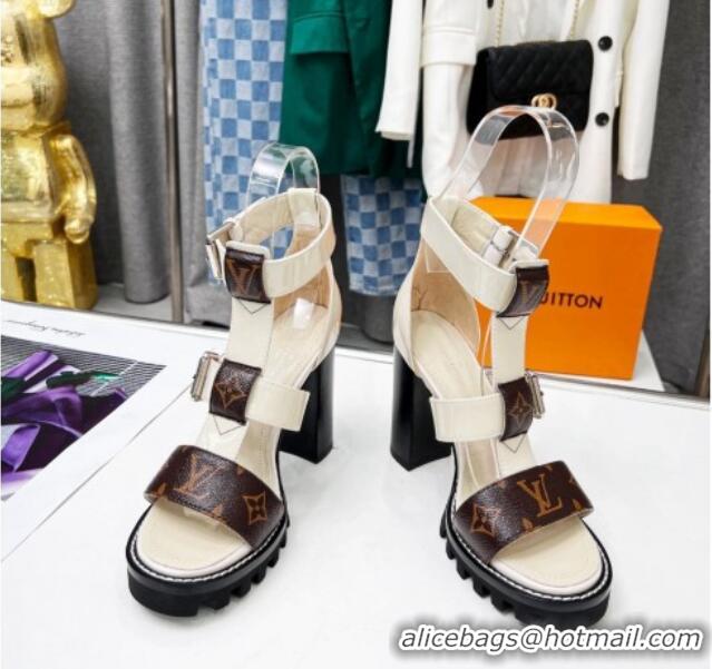 Buy Luxury Louis Vuitton Patent Leather and Canvas Heel Sandals 9cm with Buckle Strap White 321028