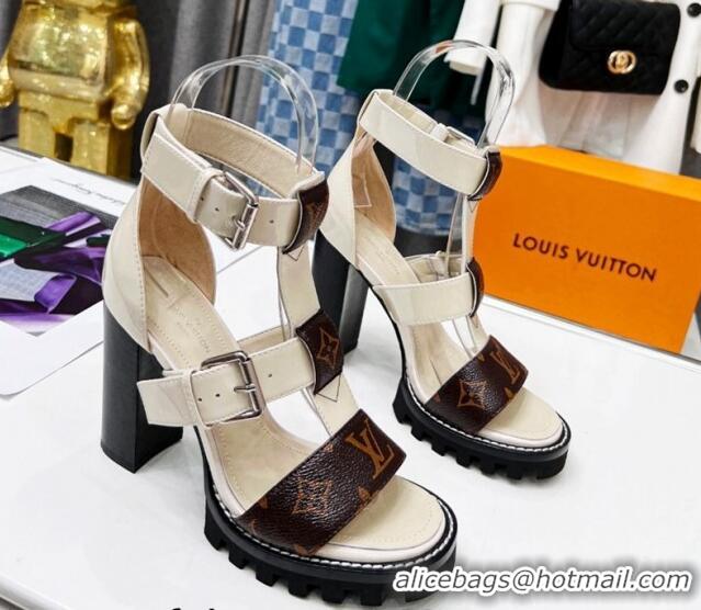 Buy Luxury Louis Vuitton Patent Leather and Canvas Heel Sandals 9cm with Buckle Strap White 321028