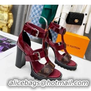 Low Cost Louis Vuitton Patent Leather and Canvas Heel Sandals 9cm with Buckle Strap Red 321029