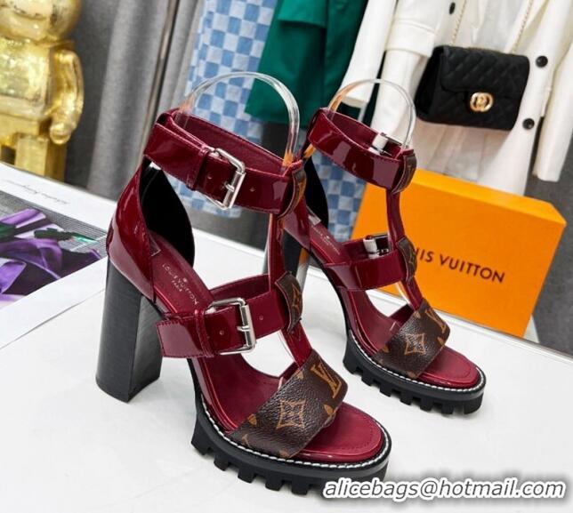 Low Cost Louis Vuitton Patent Leather and Canvas Heel Sandals 9cm with Buckle Strap Red 321029