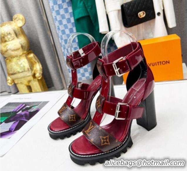 Low Cost Louis Vuitton Patent Leather and Canvas Heel Sandals 9cm with Buckle Strap Red 321029