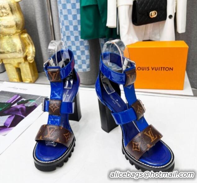 Pretty Style Louis Vuitton Patent Leather and Canvas Heel Sandals 9cm with Buckle Strap Blue 321030