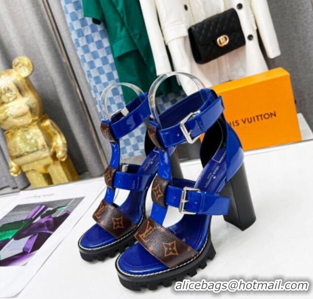 Pretty Style Louis Vuitton Patent Leather and Canvas Heel Sandals 9cm with Buckle Strap Blue 321030