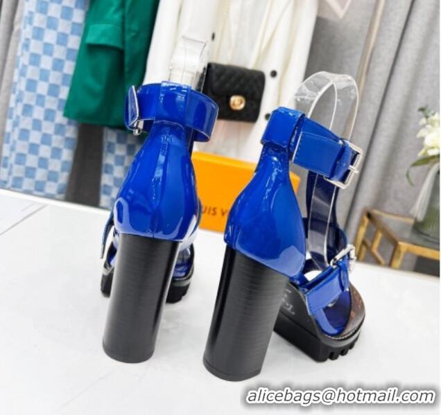 Pretty Style Louis Vuitton Patent Leather and Canvas Heel Sandals 9cm with Buckle Strap Blue 321030