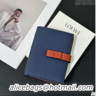 Top Quality Loewe Bifold Wallet in Grained Calfskin L2119 Blue 2024