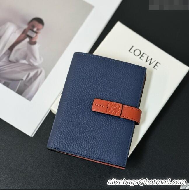 Top Quality Loewe Bifold Wallet in Grained Calfskin L2119 Blue 2024