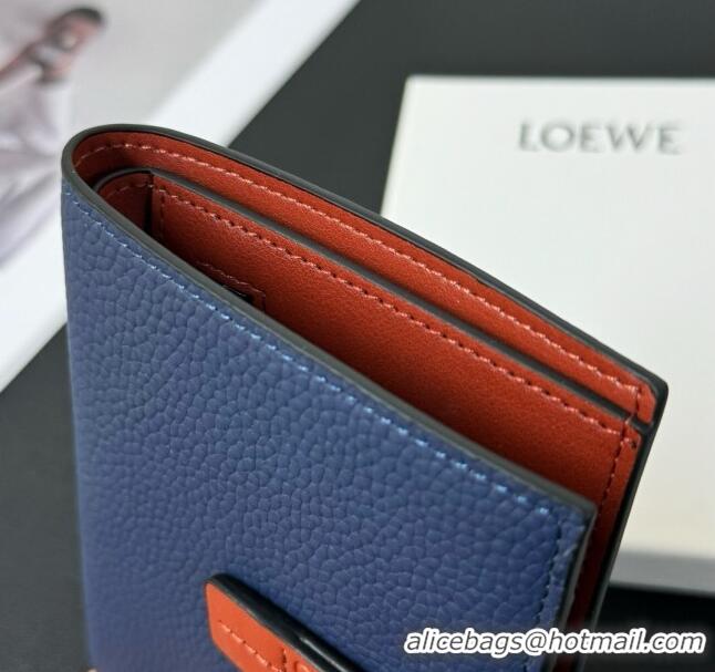 Top Quality Loewe Bifold Wallet in Grained Calfskin L2119 Blue 2024