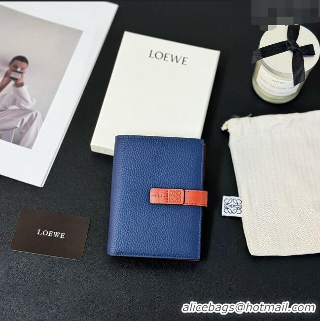 Top Quality Loewe Bifold Wallet in Grained Calfskin L2119 Blue 2024