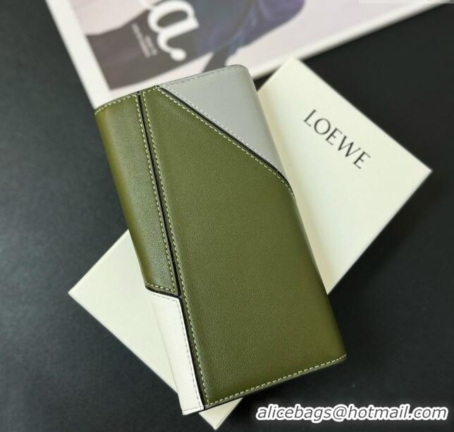 Promotional Loewe Puzzle Long Wallet L2113 Grey/Green/White 2024