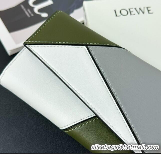 Promotional Loewe Puzzle Long Wallet L2113 Grey/Green/White 2024