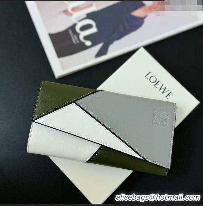 Promotional Loewe Puzzle Long Wallet L2113 Grey/Green/White 2024