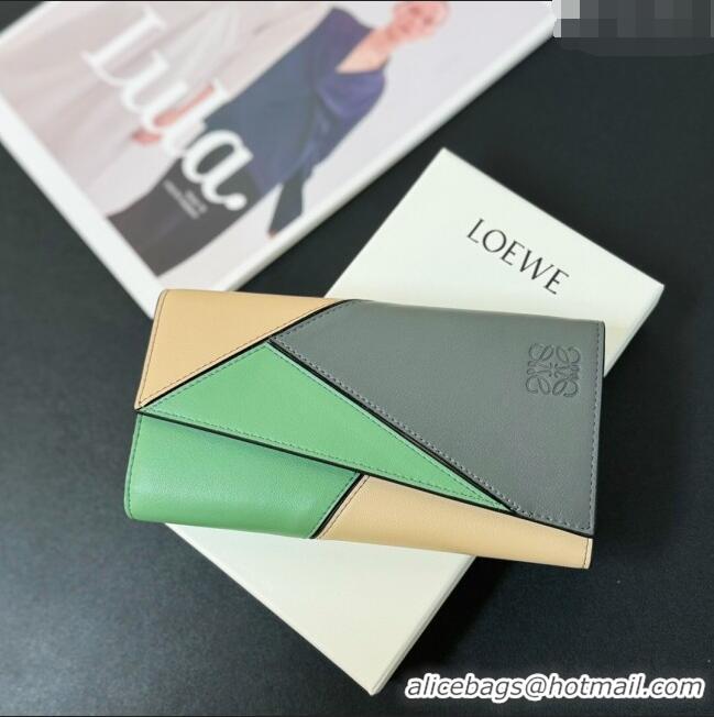 Top Quality Loewe Puzzle Long Wallet L2113 Grey/Green/Beige 2024