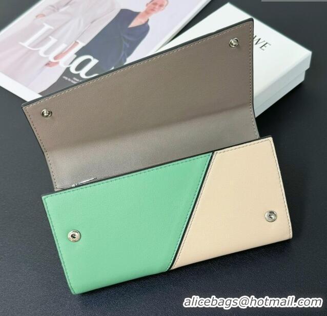 Top Quality Loewe Puzzle Long Wallet L2113 Grey/Green/Beige 2024