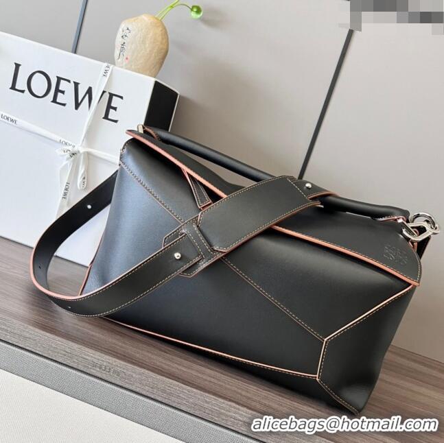 Top Quality Loewe Large Puzzle Bag in Smooth Calfskin L2107 Black/Red 2024