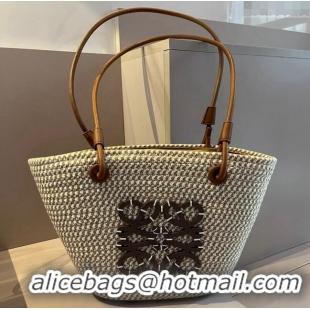 Top Quality Loewe Straw Medium Basket Bag 040203 White/Khaki 2024