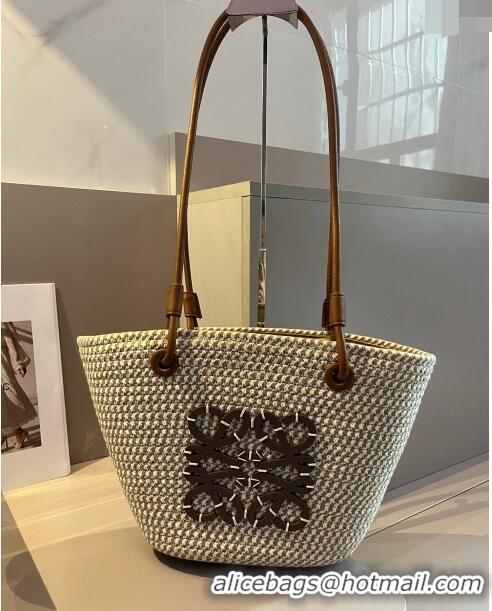 Top Quality Loewe Straw Medium Basket Bag 040203 White/Khaki 2024