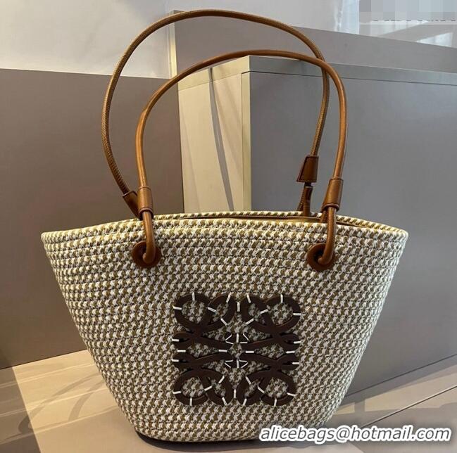 Top Quality Loewe Straw Medium Basket Bag 040203 White/Khaki 2024