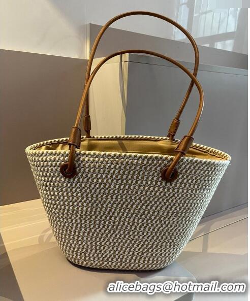 Top Quality Loewe Straw Medium Basket Bag 040203 White/Khaki 2024