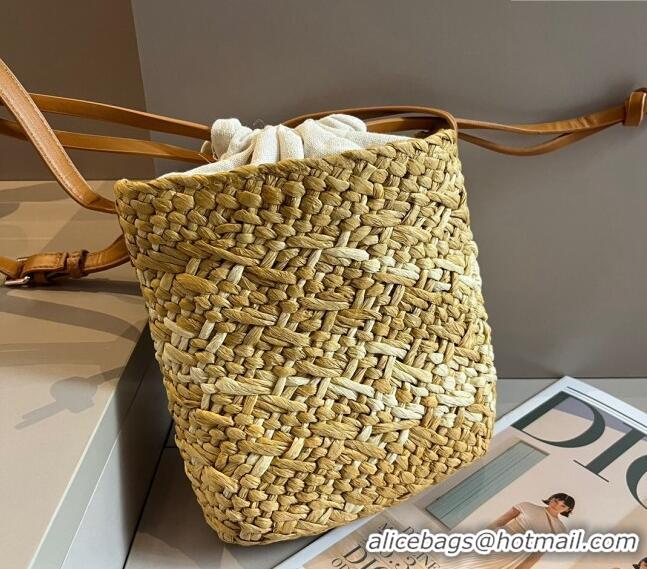 Most Popular Loewe Straw Mini Bucket bag 040201 Khaki 2024