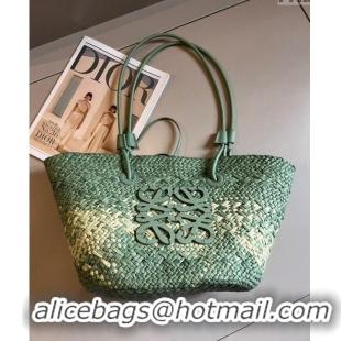 New Style Loewe Raffia Straw Small Anagram Basket Bag 0402 Light Green 2024