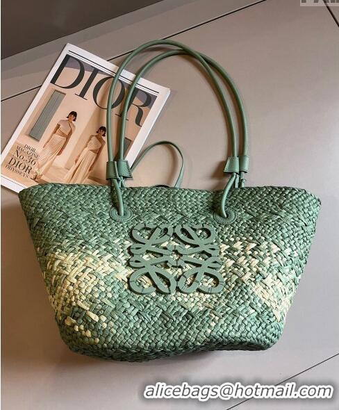 New Style Loewe Raffia Straw Small Anagram Basket Bag 0402 Light Green 2024