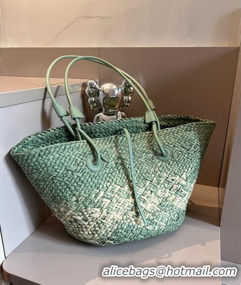 New Style Loewe Raffia Straw Small Anagram Basket Bag 0402 Light Green 2024