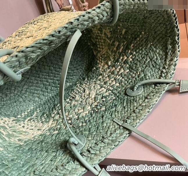 New Style Loewe Raffia Straw Small Anagram Basket Bag 0402 Light Green 2024