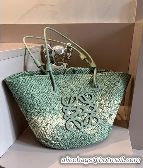 New Style Loewe Raffia Straw Small Anagram Basket Bag 0402 Light Green 2024