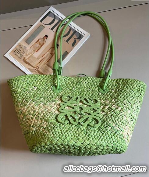 Most Popular Loewe Raffia Straw Small Anagram Basket Bag 0402 Bright Green 2024