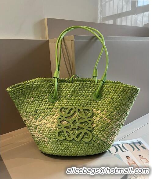 Most Popular Loewe Raffia Straw Small Anagram Basket Bag 0402 Bright Green 2024