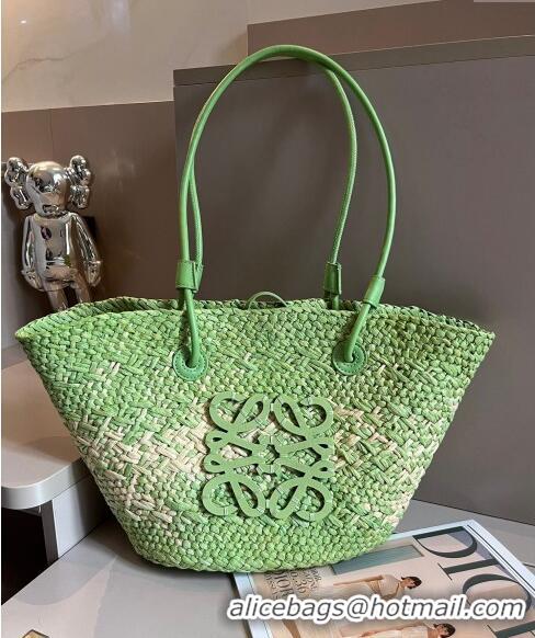 Most Popular Loewe Raffia Straw Small Anagram Basket Bag 0402 Bright Green 2024