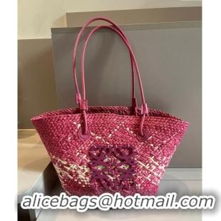 Good Taste Loewe Raffia Straw Small Anagram Basket Bag 0402 Dark Pink 2024