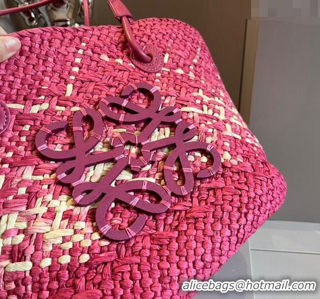 Good Taste Loewe Raffia Straw Small Anagram Basket Bag 0402 Dark Pink 2024