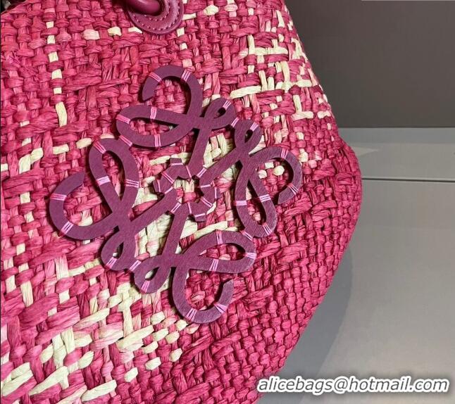 Good Taste Loewe Raffia Straw Small Anagram Basket Bag 0402 Dark Pink 2024