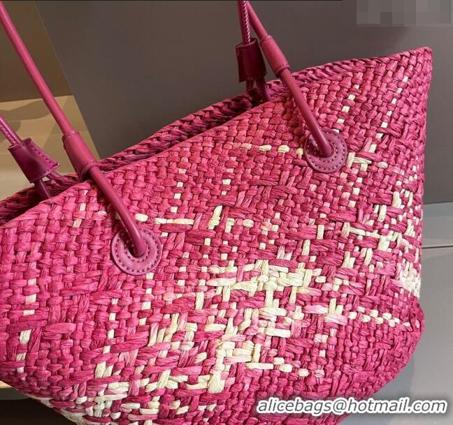 Good Taste Loewe Raffia Straw Small Anagram Basket Bag 0402 Dark Pink 2024