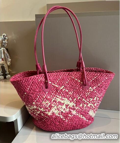 Good Taste Loewe Raffia Straw Small Anagram Basket Bag 0402 Dark Pink 2024